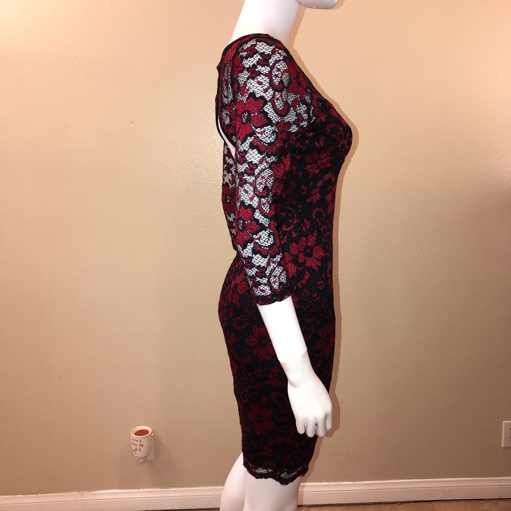 Almost Famous Lace Mini Dress Size Medium Junior Black Red Romantic Vamp Goth - Picture 9 of 15